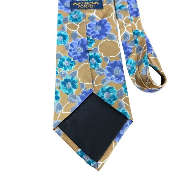 Gino Pompeii Mens Silk Tan Brown Purple Teal Floral Neck Tie Necktie 3.5" x 58" - Picture 5 of 8